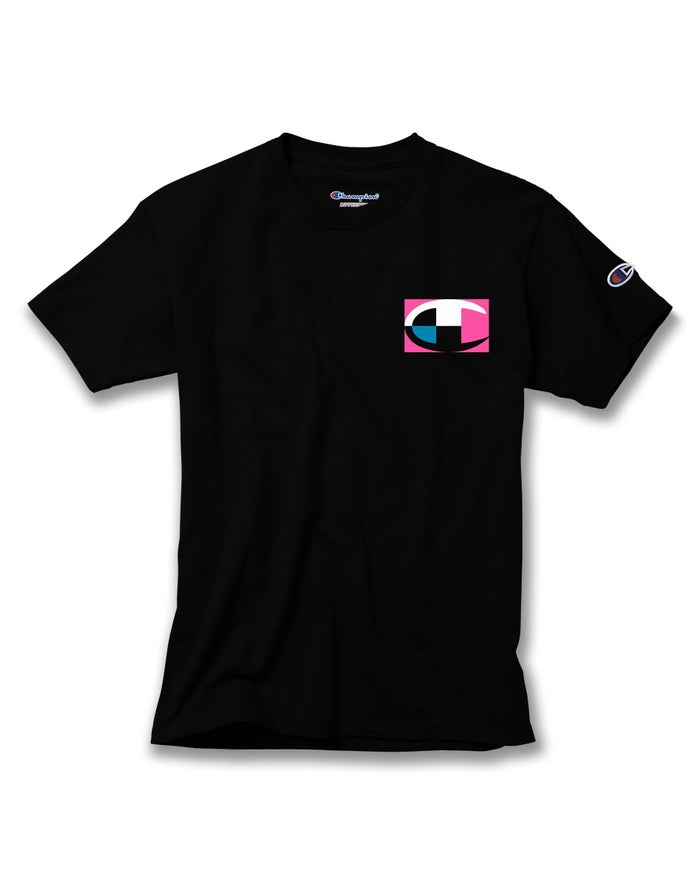 Champion Drenge T-Shirts Sort - Cotton Retro Colorblock Logos - Danmark SDH-164970